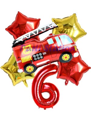 Parti Station Itfaiye Fireman Balon 6 Yaş Doğum Günü Balon Set Araçlar Konsept Itfaiye Balon ve Rakam Balon