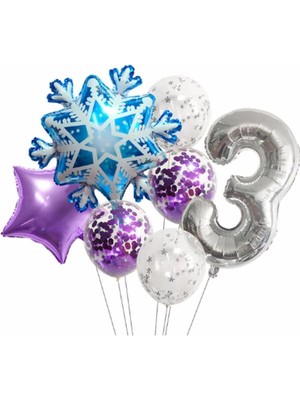 Parti Station Kar Tanesi Frozen Elsa Kış Konsept Snowflake 3 Yaş Balon Konsept Doğum Günü Set Yaş Balon Set