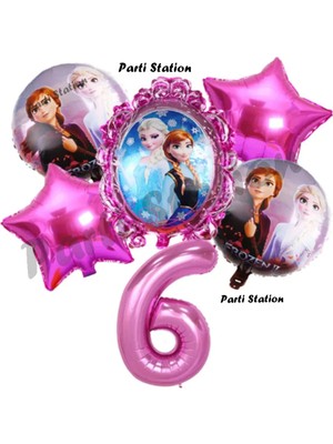 Parti Station Karlar Ülkesi Frozen Elsa 6 Yaş Doğum Günü Konsept Balon Set Frozen Elsa Pembe Renk Doğum Günü Seti