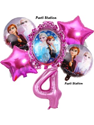 Parti Station Karlar Ülkesi Frozen Elsa 4 Yaş Doğum Günü Konsept Balon Set Frozen Elsa Pembe Renk Doğum Günü Seti