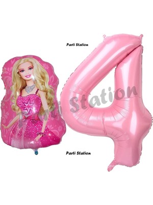 Parti Station Barbie Balon Konsept 4 Yaş Balon Set Barbie ve Pembe Rakam Balon Doğum Günü Balon Set