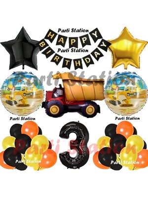 Parti Station Inşaat Konsept Kamyon Balon Set 3 Yaş Inşaat Tema Kamyon Tema Doğum Günü Balon Set