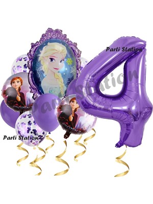 Parti Station Frozen Balon 1 Yaş Doğum Günü Set Frozen Elsa Karlar Ülkesi Konsept Balon ve Mor Rakam Balon