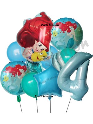 Parti Station Deniz Kızı Ariel 4 Yaş Mavi Renk Balon Set Little Mermaid Balloon Deniz Kızı Ariel Doğum Günü Seti