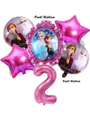 Parti Station Karlar Ülkesi Frozen Elsa 2 Yaş Doğum Günü Konsept Balon Set Frozen Elsa Pembe Renk Doğum Günü Seti