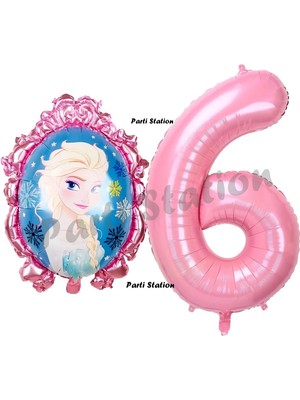 Parti Station Frozen Balon 6 Yaş Doğum Günü Set Karlar Ülkesi Konsept Balon ve Pembe Rakam Balon Doğum Günü Set