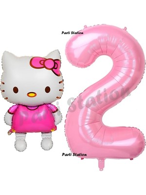 Parti Station Hello Kitty 2 Yaş Balon ve Pembe Rakam Balon Doğum Günü Parti Set Hello Kitty Kedi Balon
