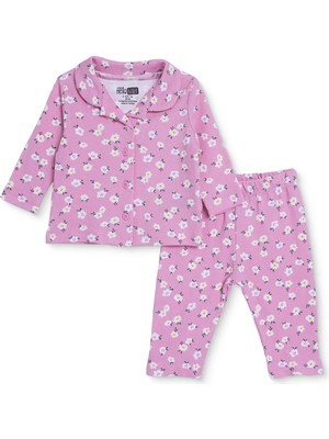 Hellobaby Hellobaby, Kız, Uzun Kol Pijama Takımı, Çiçek Baskılı, Düğmeli, Gömlek Yaka, Uzun Paça, Uzun Kol