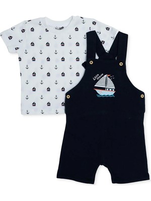 Hellobaby Hellobaby, Erkek, Salopet-Tshirt, Marin Baskılı, Düğmeli, Little Sailor, Bisiklet Yaka, Diz Üstü, Kısa Kol