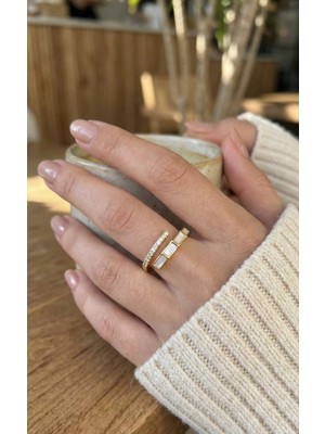 Luz&Pos Pirinç Gold Renk Zirkon Taş Detaylı Yılan Model Ayarlanabilir Yüzük