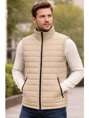 Hamitogulları Bej Ray Dikişli Polarlı Yelek