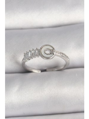 Luz&Pos Pirinç Gümüş Renk Zirkon Taşlı Ayarlanabilir Kadın Yüzük