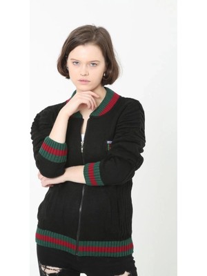 Luz&Pos Kadın Tam Fermuarlı Triko Hırka - Siyah