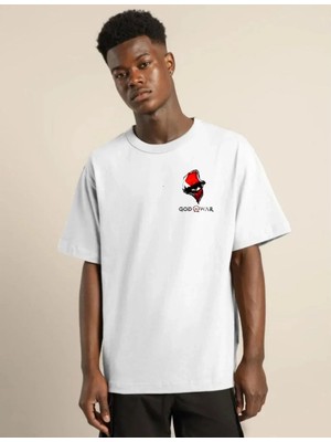 Luz&Pos Erkek Bisiklet Yaka Baskılı Oversize T-Shirt - Beyaz