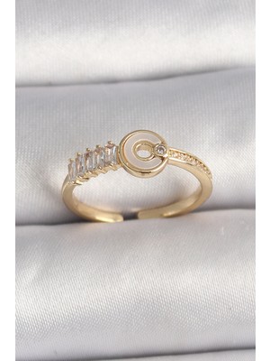 Luz&Pos Pirinç Gold Renk Zirkon Taşlı Ayarlanabilir Kadın Yüzük