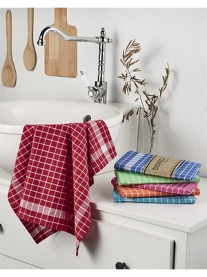 Denizli Concept Kareli Pamuklu 6'Lı Kurulama Bezi Doğal Desenli Mutfak Tekstili