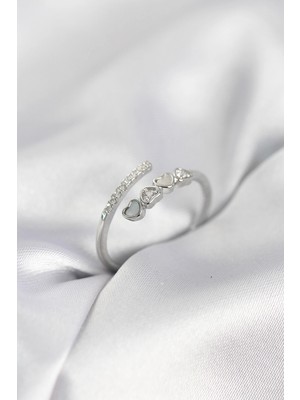 Bilfold Gümüş Renk Zirkon Taşlı Minimal Kalp Model Kadın Yüzük