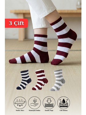 Rays Renkli 3'lü Çizgili Soket Çorap 1022