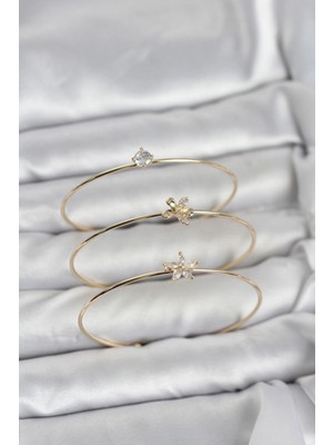 Erbilden Erb Gold Renk Zirkon Taşlı Pirinç 3'lü Kadın Bileklik Kombini