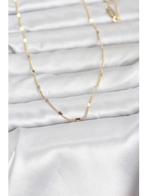Bilfold cm 14K Gold Renk Ezme Kalp Detaylı 60 cm Zincir Kadın Kolye
