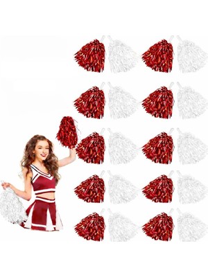 Skygo Kırmızı Beyaz Metalik Dolgun Gösteri Ponponu 20 Adet (10 Çift)