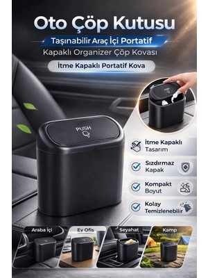 Oto Çöp Kutusu. Kapaklı Araç Içi Çöp Kovası. Düzen Sağlayan Portatif Organizer