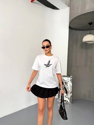 Luz&Pos Kısa Kol Baskılı T-Shirt - Beyaz