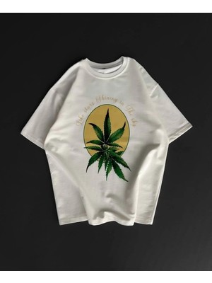 Luz&Pos Ön ve Arka Baskılı Oversize Bisiklet Yaka T-Shirt- Beyaz