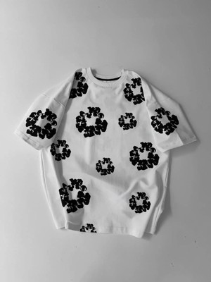 Luz&Pos Ön ve Arka Baskılı Oversize Bisiklet Yaka T-Shirt- Beyaz