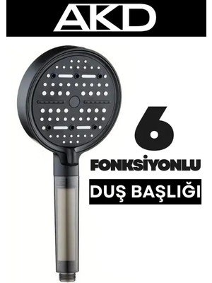 Akdoğan Yapı Ve Hırdavat AKD 6 Fonksiyonlu Filtreli Duş Başlığı – Yüksek Basınçlı, Su Tasarruflu, Kireç ve Klor Azaltıcı
