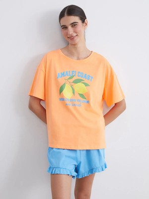 Lc Waikiki Yeni Sezon Bisiklet Yaka Baskılı Kadın Şortlu Pijama Takımı