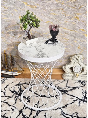 Sevinç Mobilya Beyaz Boyalı Pota Sehpa-Sehpa-Ahşap Sehpa-Metal Sehpa-Sunta Sehpa-Tek Sehpa-Zihon Sehpa