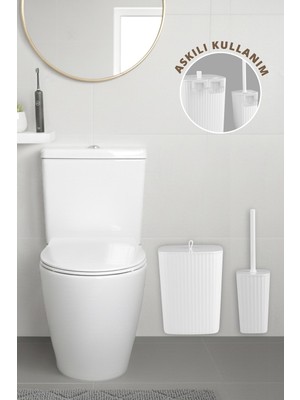 Okyanus Home Safir Yapışkanlı Wc Fırçalık ve Çöp Kovası Seti Beyaz 2'li Banyo Seti