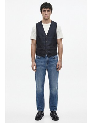 Sementa V Yaka Cepli Yün Triko Yelek - Lacivert