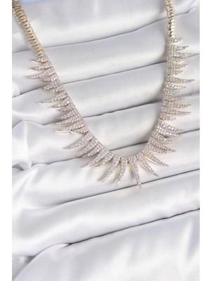 Luz&Pos Pirinç Gold Renk Zirkon Taşlı Sivri Model Vıp Seri Kadın Kolye