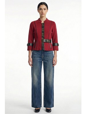 Sementa Hakim Yaka Truvakar Kol Yün Triko Ceket - Kırmızı - Siyah