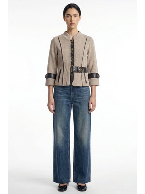 Sementa Hakim Yaka Truvakar Kol Yün Triko Ceket - Vizon - Kahverengi