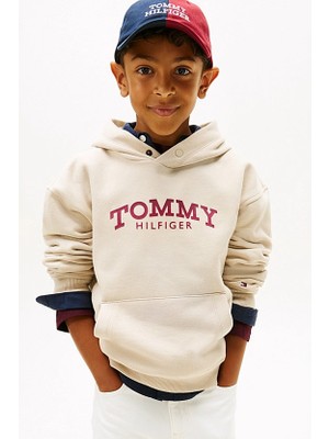 Tommy Hilfiger Erkek Çocuk Kolej Baskılı Kapüşonlu Sweatshirt - Bej