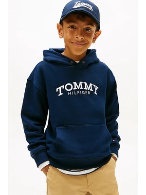 Tommy Hilfiger Erkek Çocuk Kolej Baskılı Kapüşonlu Sweatshirt - Lacivert