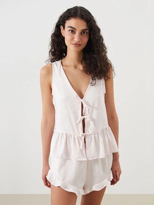 Lc Waikiki Yeni Sezon V Yaka Saten Kadın Şortlu Pijama Takımı