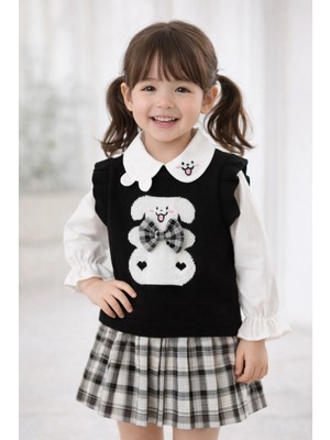 Lusa Bunny Kız Çocuk Triko Süveterli Gömlek ve Pileli Etek 3'lü Kombin