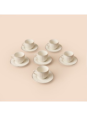 Evidea Kitchen Avanos 6'lı Kahve Fincan Takımı - Beyaz / Kahverengi - 90 ml