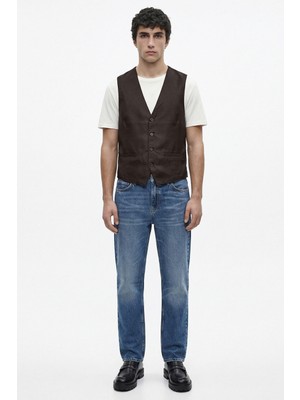 Sementa V Yaka Cepli Yün Triko Yelek - Kahve