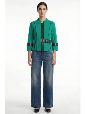 Sementa Hakim Yaka Truvakar Kol Yün Triko Ceket - Yeşil - Siyah