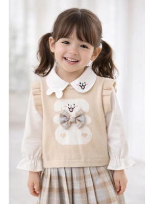 Lusa Bunny Kız Çocuk Triko Süveterli Gömlek ve Pileli Etek 3'lü Kombin