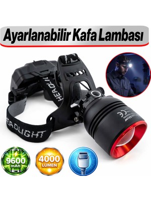 Badem10 Şarjlı Kafa Lambası Ayarlanabilir 9600 Mah 4000 Lümen 40 W LED Işıklı Type C Şarjlı Kamp Lambası
