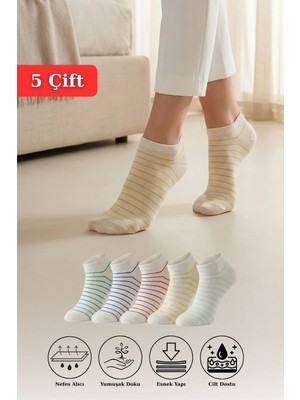 Renkli Çizgili 5'li Örme Patik Çorap 1205
