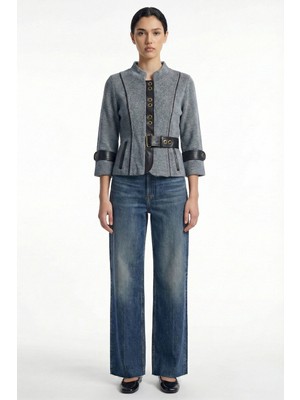 Sementa Hakim Yaka Truvakar Kol Yün Triko Ceket - Koyu Gri - Siyah