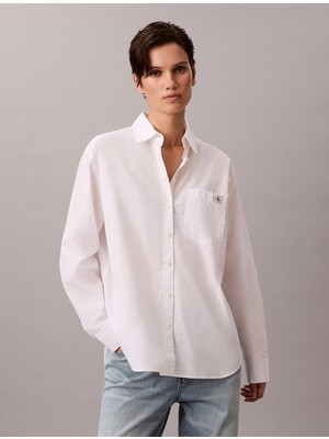 Calvin Klein Pamuklu Poplin Rahat Kesim Dokuma Kadın Beyaz Gömlek LV047F147G-YAA