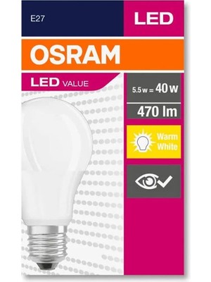 Osram LED Value 5.5W/40W  A 40  LED Ampül E27 2700K